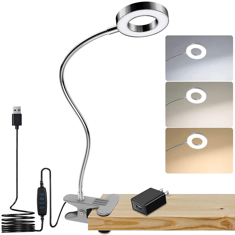 Depuley Dimmable Clip on Reading Light, 48 LED Chips USB Bed Night Lights with 3 Colors, 15 Brightness Level Book Light Flexible Clamp for Makeup Mirror, Desk, Bedside, Headboard, Piano, Computer Light - WSTL01-S 3 | Depuley