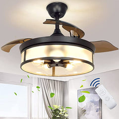 Depuley Industrial Ceiling Fan with Light, Ceiling Fan with Retractable Blades, Vintage Acrylic Chandelier Fan Light Fixtures with Remote for Living Room, Kitchen, Bedroom, 5 E26 Base - WS-FPZ16-60B 1 | Depuley