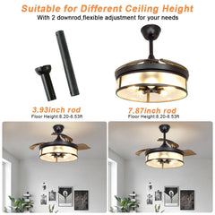 Depuley Industrial Ceiling Fan with Light, Ceiling Fan with Retractable Blades, Vintage Acrylic Chandelier Fan Light Fixtures with Remote for Living Room, Kitchen, Bedroom, 5 E26 Base - WS-FPZ16-60B 3 | Depuley