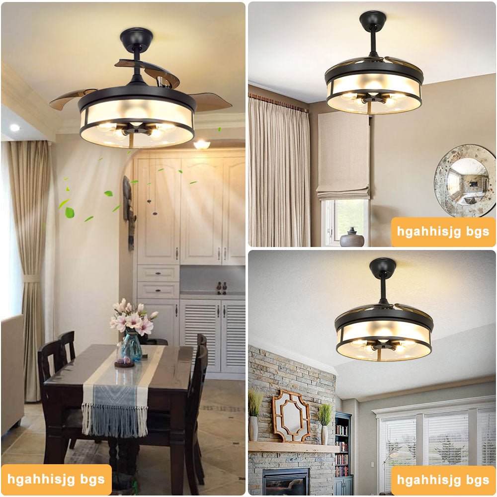 Depuley Industrial Ceiling Fan with Light Ceiling Fan with Retractable Blades Vintage Acrylic Chandelier Fan Light Fixtures with Remote for Living Room Kitchen Bedroom 5 E26 Base DEPULEY