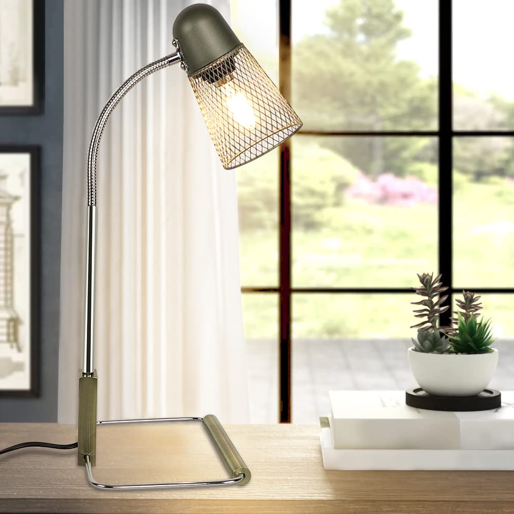 DLLT Industrial Desk Lamp Modern Eye Caring Bedside Gooseneck Reading Lamps with Metal Lampshade Vintage Nightstand Table Lamp Lighting for Bedroom