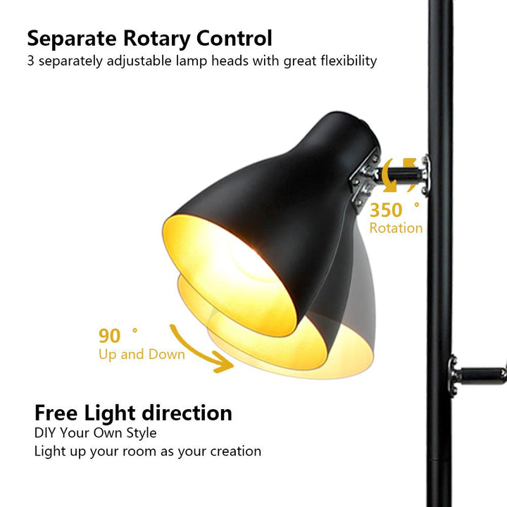 DLLT Industrial Tree Floor Lamp with 3 Bulbs, Farmhouse Standing Light, Skinny Tall Pole Lamp, Metal Bright Reading Lamps for Living Room Bedroom, Adjustable Heads, Foot Switch, Mid Century (Bulbs Included) - WSFLL011-B 7 | Depuley