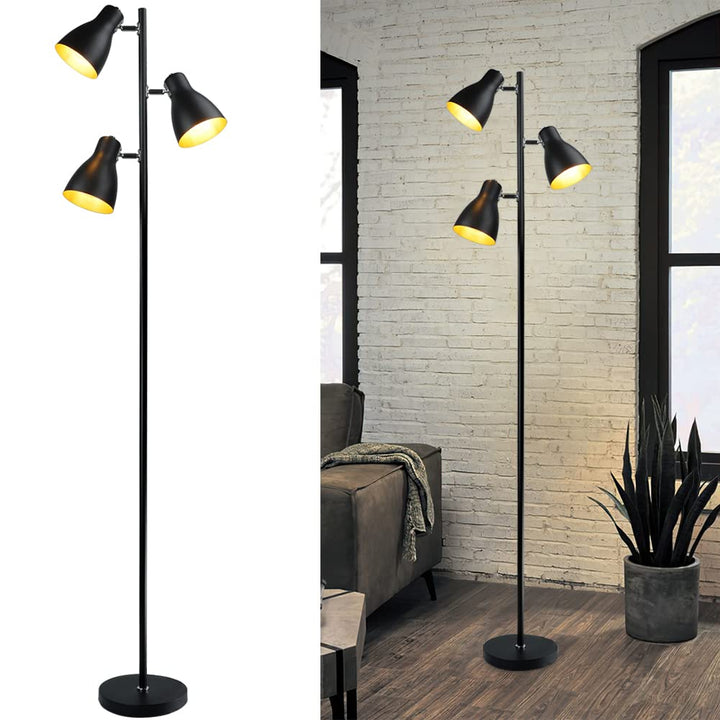 DLLT Industrial Tree Floor Lamp with 3 Bulbs, Farmhouse Standing Light, Skinny Tall Pole Lamp, Metal Bright Reading Lamps for Living Room Bedroom, Adjustable Heads, Foot Switch, Mid Century (Bulbs Included) - WSFLL011-B 16 | Depuley