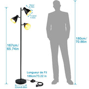DLLT Industrial Tree Floor Lamp with 3 Bulbs, Farmhouse Standing Light, Skinny Tall Pole Lamp, Metal Bright Reading Lamps for Living Room Bedroom, Adjustable Heads, Foot Switch, Mid Century (Bulbs Included) - WSFLL011-B 3 | Depuley