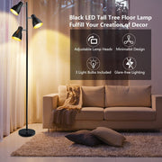 DLLT Industrial Tree Floor Lamp with 3 Bulbs, Farmhouse Standing Light, Skinny Tall Pole Lamp, Metal Bright Reading Lamps for Living Room Bedroom, Adjustable Heads, Foot Switch, Mid Century (Bulbs Included) - WSFLL011-B 18 | Depuley