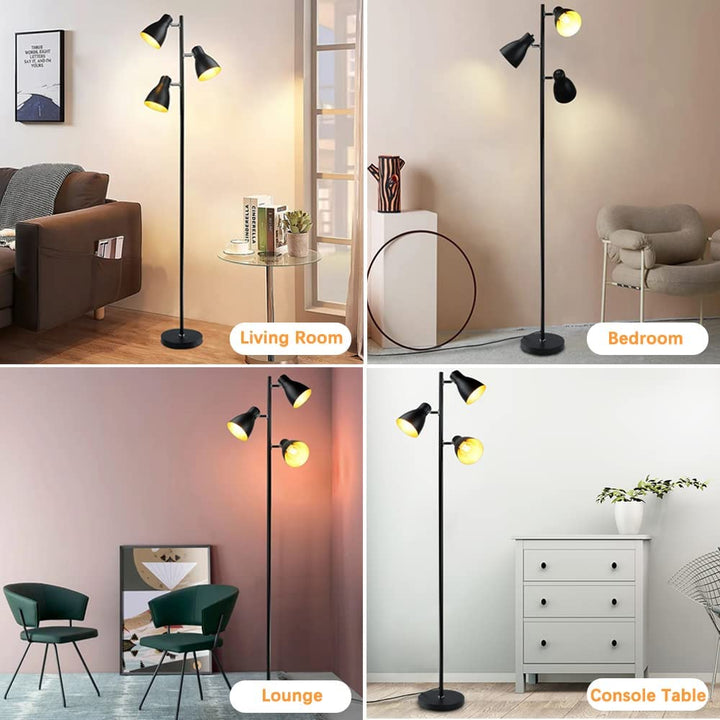 DLLT Industrial Tree Floor Lamp with 3 Bulbs, Farmhouse Standing Light, Skinny Tall Pole Lamp, Metal Bright Reading Lamps for Living Room Bedroom, Adjustable Heads, Foot Switch, Mid Century (Bulbs Included) - WSFLL011-B 5 | Depuley