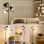 DLLT Industrial Tree Floor Lamp with 3 Bulbs, Farmhouse Standing Light, Skinny Tall Pole Lamp, Metal Bright Reading Lamps for Living Room Bedroom, Adjustable Heads, Foot Switch, Mid Century (Bulbs Included) - WSFLL011-B 14 | Depuley