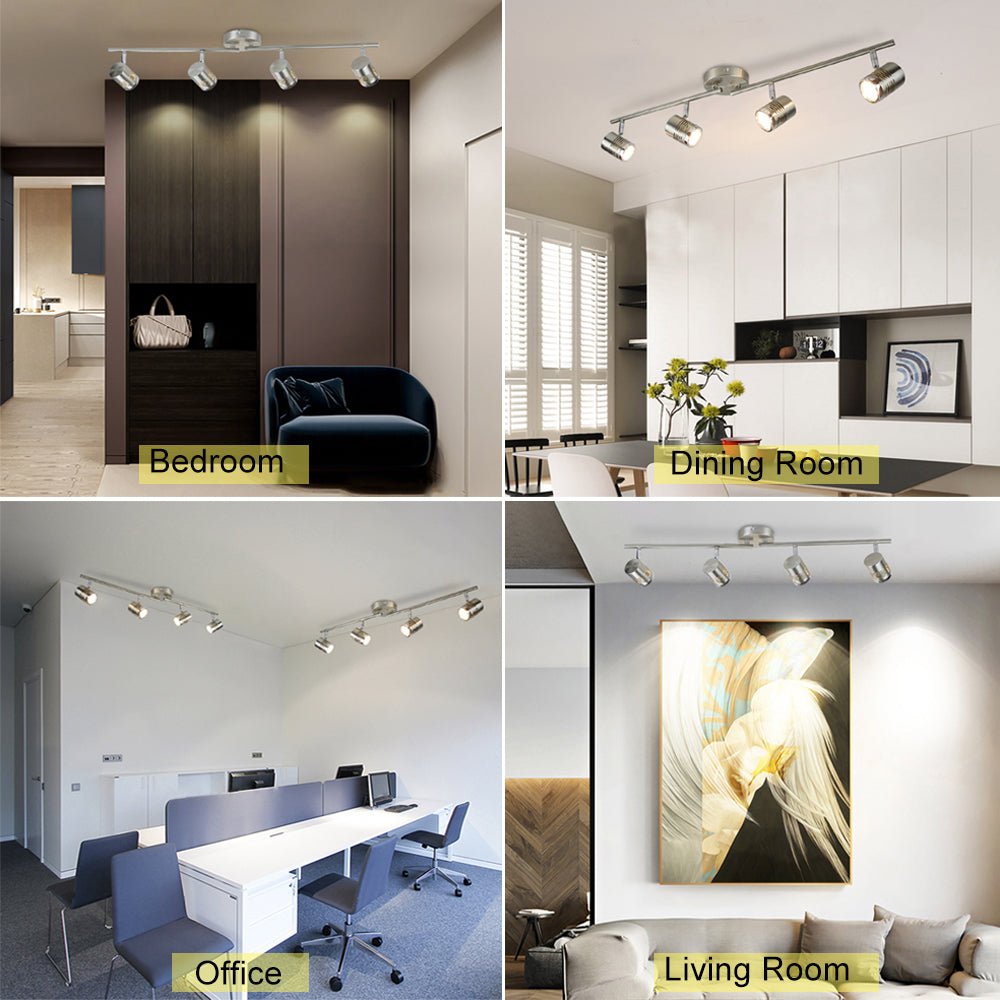 DLLT LED Track Light Complete Track Lighting Kits Flush Mount Ceiling Spot Lights for Kitchen Dining Room Bedroom Hallway 4 Lights Warm Light