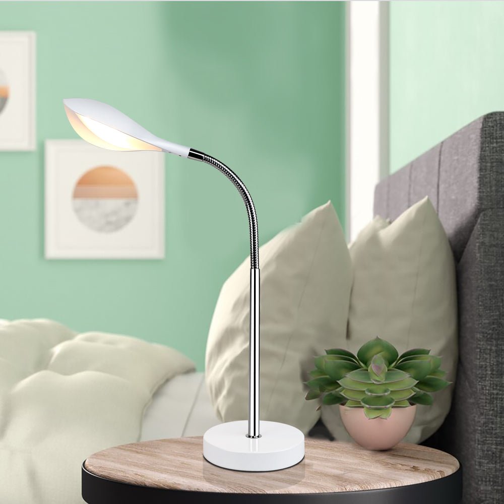 DLLT Minimalist White Table Lamp Dimmable LED Desk Lamp with 3 Light Modes Eye Caring Reading Light with Touch Control and 360 Flexible Neck