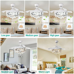 Depuley Modern Chandelier Ceiling Fan Remote, LED Smart Ceiling Fan with Lights, 3-Blade Retractable Flush Mount Ceiling Fans Light for Bedroom, Living Room, Kitchen, 3 Color Changeable, Timing - WS-FPZ6-40F 4 | Depuley