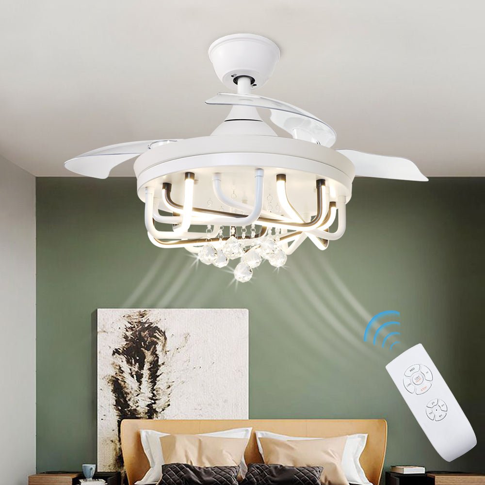 Depuley Modern Chandelier Ceiling Fan Remote, LED Smart Ceiling Fan with Lights, 3-Blade Retractable Flush Mount Ceiling Fans Light for Bedroom, Living Room, Kitchen, 3 Color Changeable, Timing - WS-FPZ6-40F 1 | Depuley