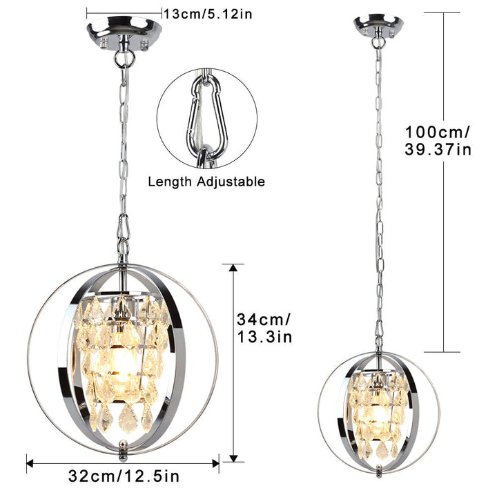 DLLT Modern Globe Crystal Chandelier Light Fixture, Industrial Adjustable Flush Mount Ceiling Pendant Lamp Hanging with Metal Frame, for Kitchen Living Room Hallway Bedroom, Chrome Finish - WSCDD18-S 4 | Depuley