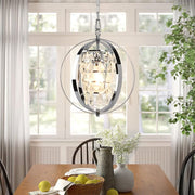 DLLT Modern Globe Crystal Chandelier Light Fixture, Industrial Adjustable Flush Mount Ceiling Pendant Lamp Hanging with Metal Frame, for Kitchen Living Room Hallway Bedroom, Chrome Finish - WSCDD18-S 1 | Depuley