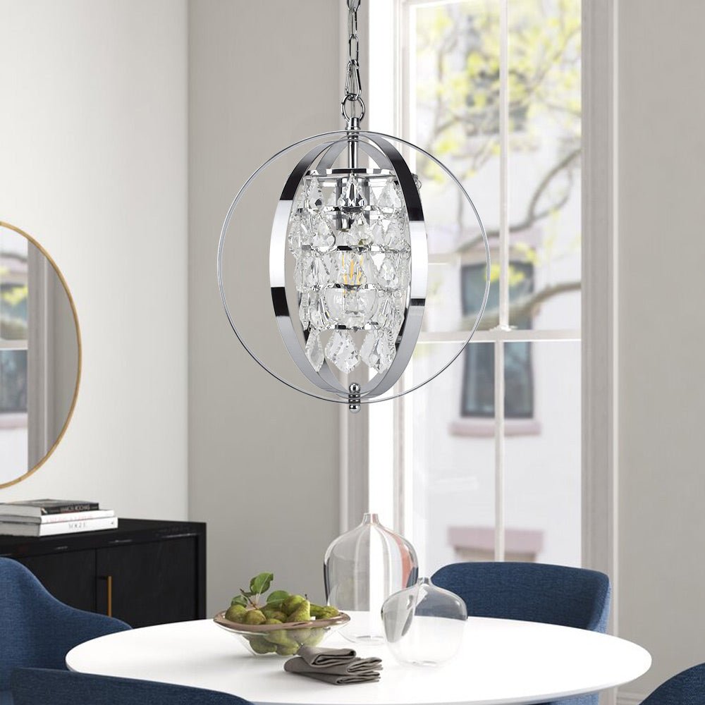 DLLT Modern Globe Crystal Chandelier Light Fixture, Industrial Adjustable  Flush Mount Ceiling Pendant Lamp Hanging with Metal Frame, for Kitchen  Living Room Hallway Bedroom, Chrome Finish – DEPULEY