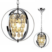 DLLT Modern Globe Crystal Chandelier Light Fixture, Industrial Adjustable Flush Mount Ceiling Pendant Lamp Hanging with Metal Frame, for Kitchen Living Room Hallway Bedroom, Chrome Finish - WSCDD18-S 5 | Depuley