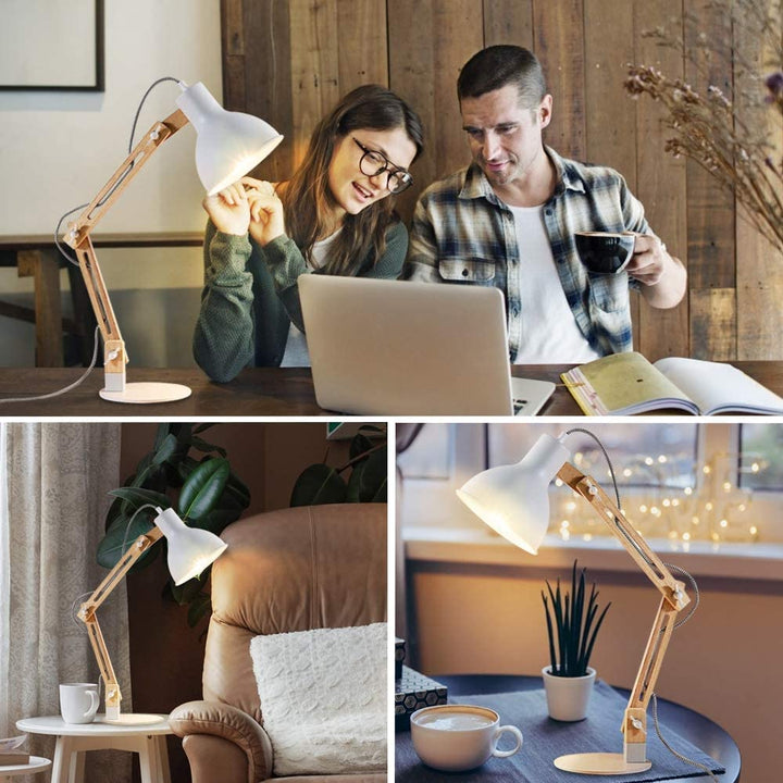Depuley Swing Arm Desk Lamp, Wood Adjustable Gooseneck Table Lamp, Modern Architect Desk Light, Reading Light for Work, Study, Bedroom, Home Office, College Dorm, White Metal Shade, Bulb Included - WST1042-4B-W 10 | Depuley