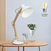 Depuley Swing Arm Desk Lamp, Wood Adjustable Gooseneck Table Lamp, Modern Architect Desk Light, Reading Light for Work, Study, Bedroom, Home Office, College Dorm, White Metal Shade, Bulb Included - WST1042-4B-W 8 | Depuley