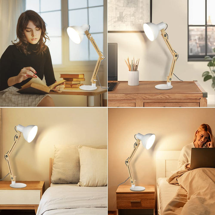 Depuley Swing Arm Desk Lamp, Wood Adjustable Gooseneck Table Lamp, Modern Architect Desk Light, Reading Light for Work, Study, Bedroom, Home Office, College Dorm, White Metal Shade, Bulb Included - WST1042-4B-W 11 | Depuley