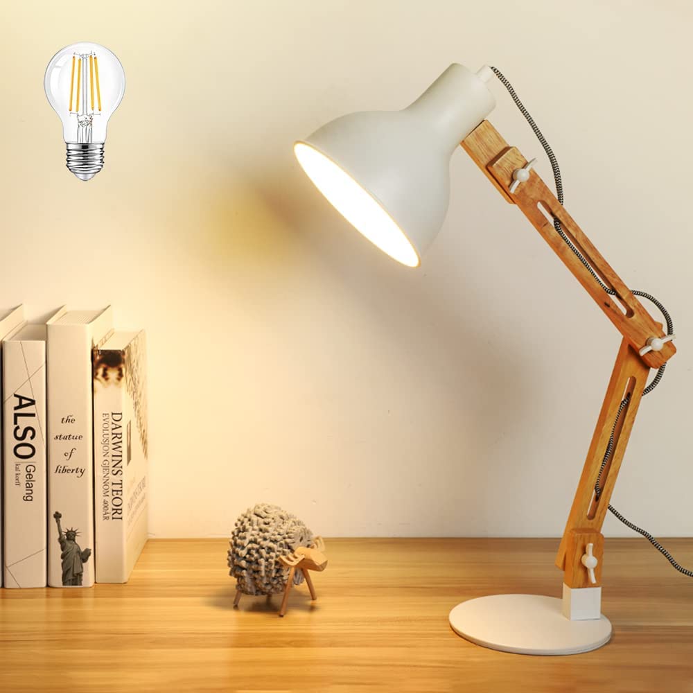 Depuley Swing Arm Desk Lamp, Wood Adjustable Gooseneck Table Lamp, Modern Architect Desk Light, Reading Light for Work, Study, Bedroom, Home Office, College Dorm, White Metal Shade, Bulb Included - WST1042-4B-W 9 | Depuley