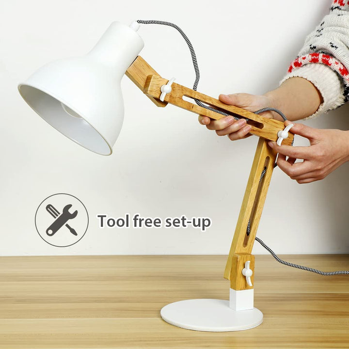 Depuley Swing Arm Desk Lamp, Wood Adjustable Gooseneck Table Lamp, Modern Architect Desk Light, Reading Light for Work, Study, Bedroom, Home Office, College Dorm, White Metal Shade, Bulb Included - WST1042-4B-W 7 | Depuley