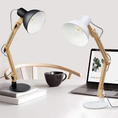 Depuley Swing Arm Desk Lamp, Wood Adjustable Gooseneck Table Lamp, Modern Architect Desk Light, Reading Light for Work, Study, Bedroom, Home Office, College Dorm, White Metal Shade, Bulb Included - WST1042-4B-W 2 | Depuley