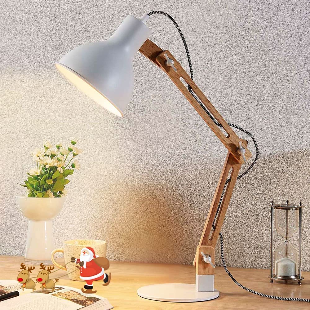 Depuley Swing Arm Desk Lamp, Wood Adjustable Gooseneck Table Lamp, Modern Architect Desk Light, Reading Light for Work, Study, Bedroom, Home Office, College Dorm, White Metal Shade, Bulb Included - WST1042-4B-W 1 | Depuley