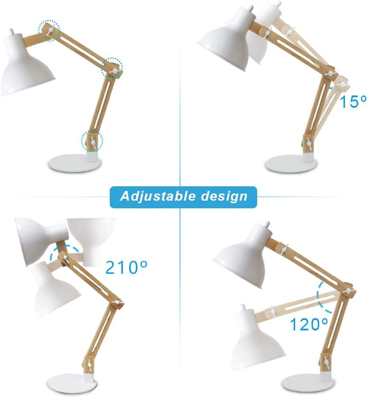 Depuley Swing Arm Desk Lamp, Wood Adjustable Gooseneck Table Lamp, Modern Architect Desk Light, Reading Light for Work, Study, Bedroom, Home Office, College Dorm, White Metal Shade, Bulb Included - WST1042-4B-W 4 | Depuley