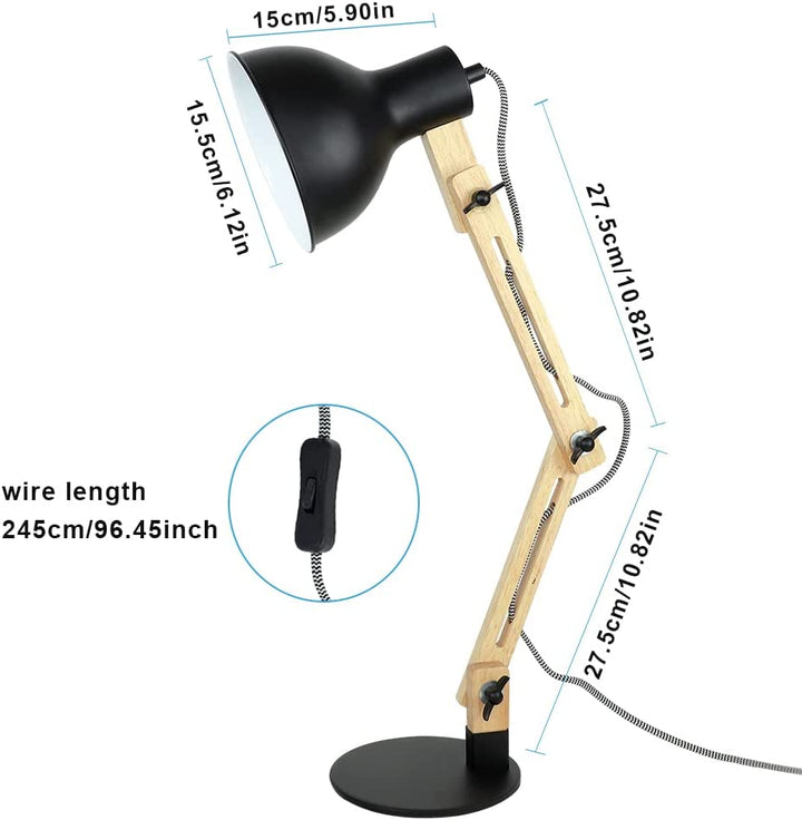Depuley Swing Arm Desk Lamp, Wood Adjustable Gooseneck Table Lamp, Modern Architect Desk Light, Reading Light for Work, Study, Bedroom, Home Office, College Dorm, White Metal Shade, Bulb Included - B07S6FK4JP 15 | Depuley