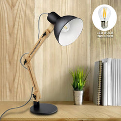 Depuley Wood Swing Arm Desk Lamp, Architect Multi-Joint Adjustable Gooseneck Table Lamp, Modern Architect Desk Light, Reading Light for Work, Study, Bedroom, Home Office, College Dorm, Black Metal Shade (Bulb Included) - WST1042-4B-B 2 | Depuley