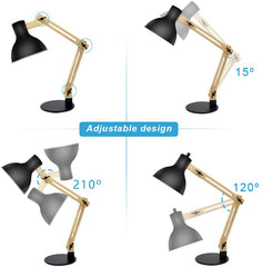 Depuley Wood Swing Arm Desk Lamp, Architect Multi-Joint Adjustable Gooseneck Table Lamp, Modern Architect Desk Light, Reading Light for Work, Study, Bedroom, Home Office, College Dorm, Black Metal Shade (Bulb Included) - WST1042-4B-B 4 | Depuley