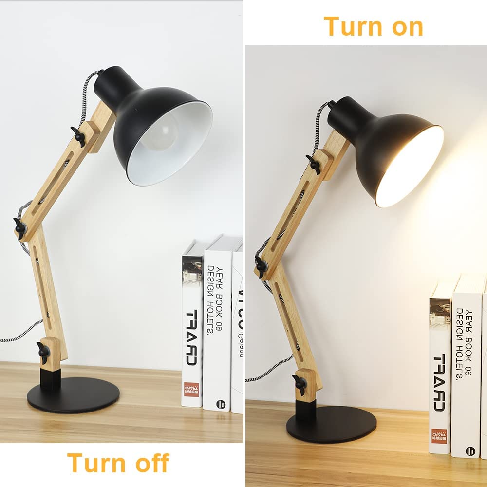 Depuley Wood Swing Arm Desk Lamp Architect Multi Joint Adjustable Gooseneck Table Lamp Modern Architect Desk Light Reading Light for Work Study