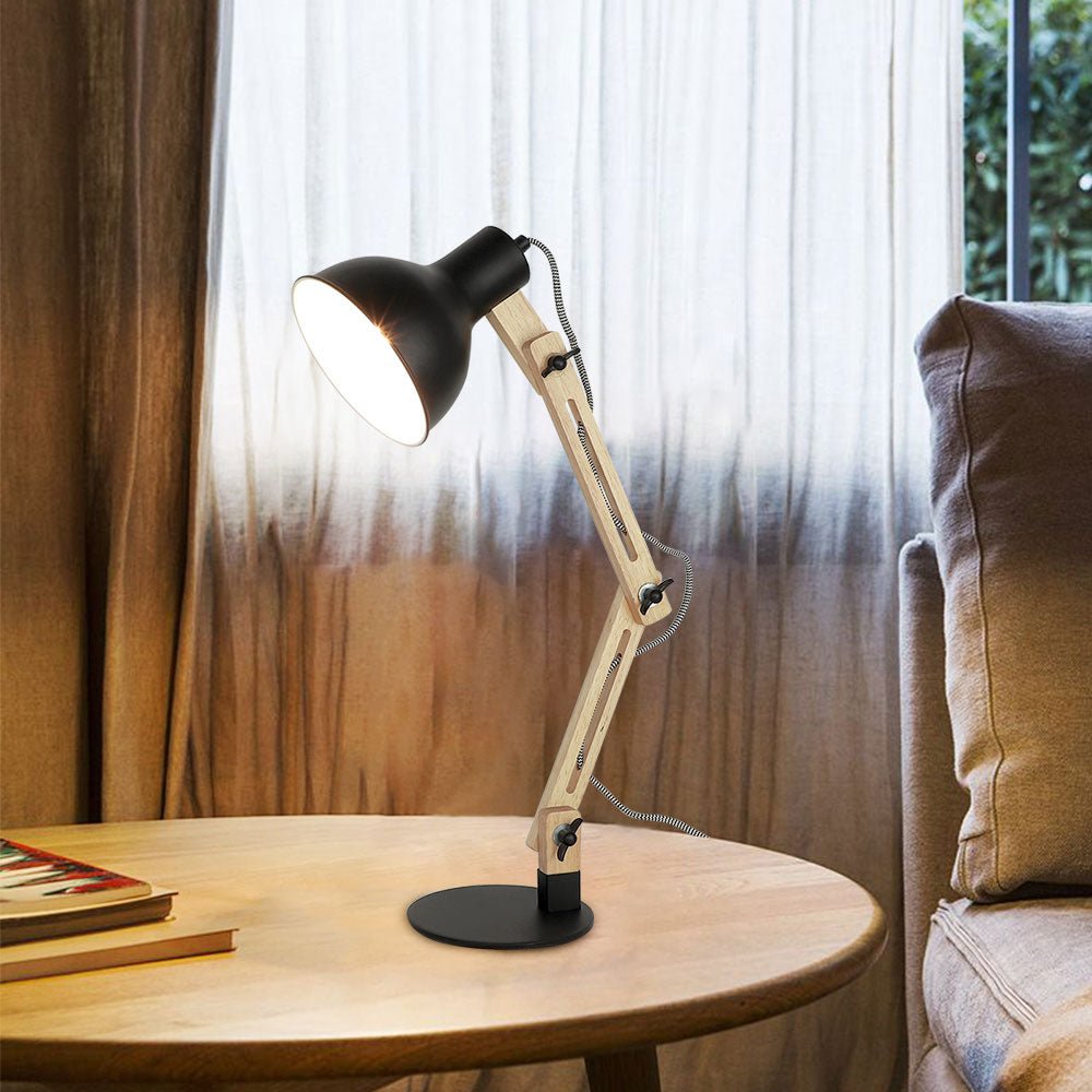 Depuley Wood Swing Arm Desk Lamp Architect Multi Joint Adjustable Gooseneck Table Lamp Modern Architect Desk Light Reading Light for Work Study B