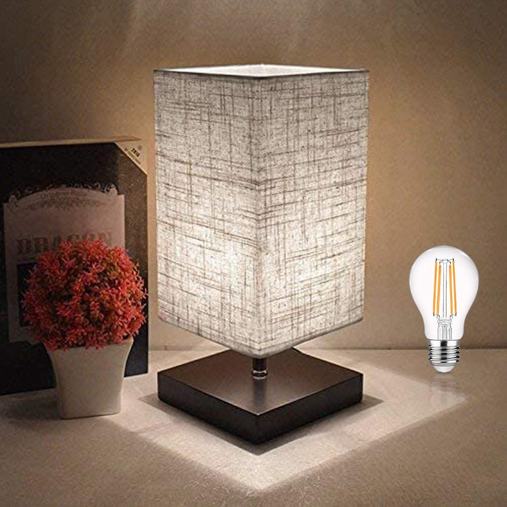 Depuley Fabric Bedside Table Lamp, Square Minimalist Solid Wood Table Lamp, Bedside Desk Lamp Nightstand Lamp with Flaxen Fabric Shade - WSTL09-6B-SQ 1 | Depuley