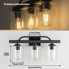 Depuley Rustic Vanity Lights, 3-Light Farmhouse Bathroom Light Fixtures with Seeded Glass Shade, Industrial Vintage Wall Sconces Lamp Over Mirror for Bathroom Hallway Bedroom Living Room - WS-FNW24-60B 4 | Depuley
