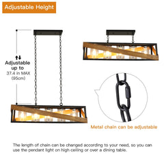 Depuley Farmhouse Kitchen Island Lighting, 39 Inches 5-Light Industrial Metal Linear Chandelier, Rustic Pendant Light Fixture with Wood Frame Hanging - WS-FND74-60B 5 | Depuley