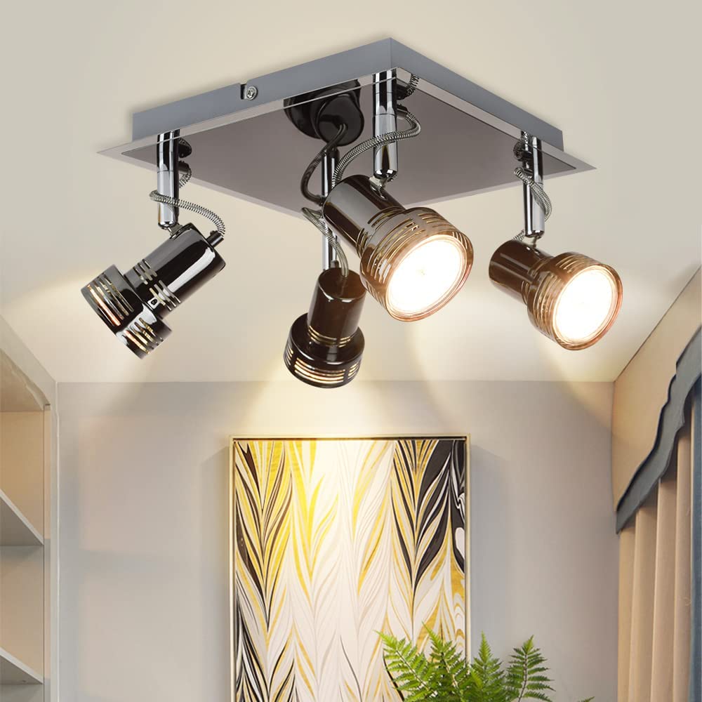 DLLT Flush Mount Industrial Track Lighting Fixture, Rotary 4-Light Square Directional Ceiling Spot Light (GU10 Bulbs Included) - WSSD06-12B 1 | Depuley