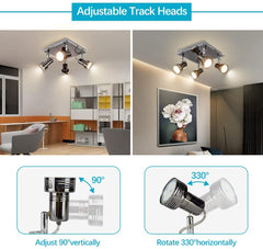 DLLT Flush Mount Industrial Track Lighting Fixture, Rotary 4-Light Square Directional Ceiling Spot Light (GU10 Bulbs Included) - WSSD06-12B 5 | Depuley