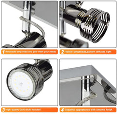 DLLT Flush Mount Industrial Track Lighting Fixture, Rotary 4-Light Square Directional Ceiling Spot Light (GU10 Bulbs Included) - WSSD06-12B 3 | Depuley
