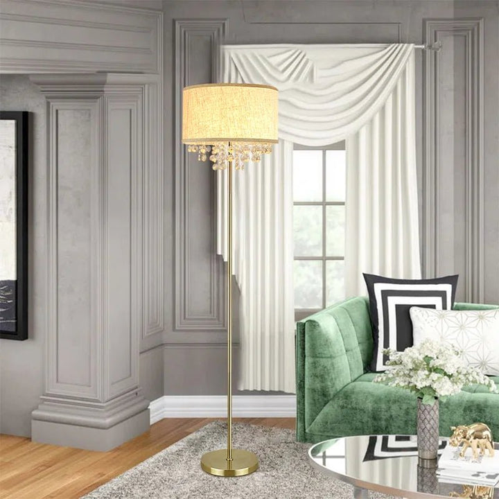 DLLT Golden Vintage Standing Lamp for Living Room, Elegant Fabric Lamp Shade and Crystal Pendant - PY-F1032G 9 | Depuley