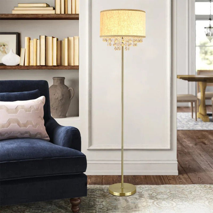 DLLT Golden Vintage Standing Lamp for Living Room, Elegant Fabric Lamp Shade and Crystal Pendant - PY-F1032G 8 | Depuley