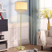 DLLT Golden Vintage Standing Lamp for Living Room, Elegant Fabric Lamp Shade and Crystal Pendant - PY-F1032G 2 | Depuley