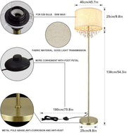 DLLT Golden Vintage Standing Lamp for Living Room, Elegant Fabric Lamp Shade and Crystal Pendant - PY-F1032G 4 | Depuley