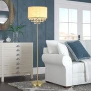 DLLT Golden Vintage Standing Lamp for Living Room, Elegant Fabric Lamp Shade and Crystal Pendant - PY-F1032G 7 | Depuley
