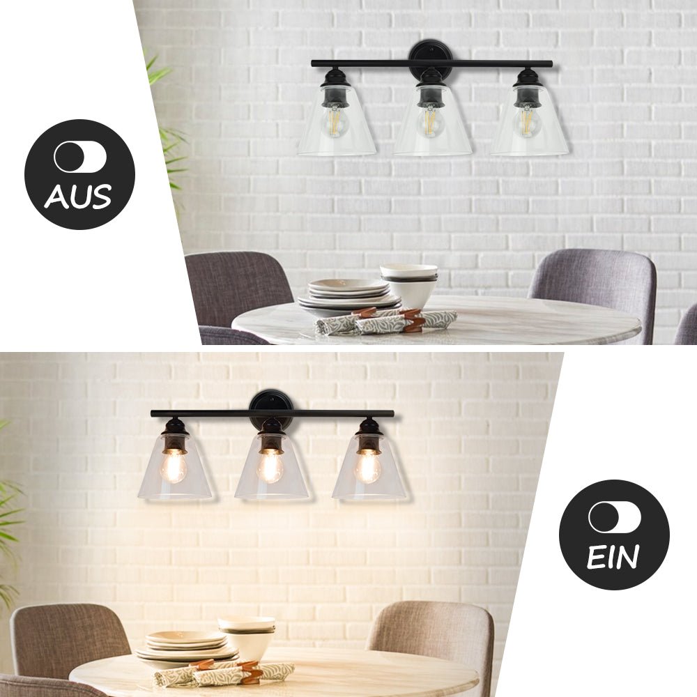 DLLT Indoor Vintage Wall Light Bathroom Dressing Table Black with 3 Bulbs Metal Glass Wall Spotlight Retro Lamp for Bathroom Bedroom Hallway Kitchen
