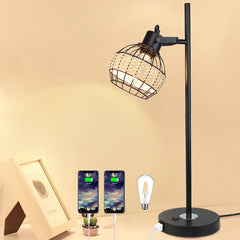 Depuley Industrial Beside Table Lamp with 2 USB Ports, Adjustable Modern Metal Nightstand Desk Lamp, 3000K Warm Light with Rattan Shade - WS-MNT31-60U 8 | Depuley