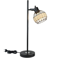 Depuley Industrial Beside Table Lamp with 2 USB Ports, Adjustable Modern Metal Nightstand Desk Lamp, 3000K Warm Light with Rattan Shade - WS-MNT31-60U 9 | Depuley