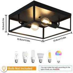 DLLT Industrial Black Metal Flush-Mount Ceiling Lighting Fixture, 13" Square Cage Close to Ceiling Light - WS-FNC22-60B 2 | Depuley