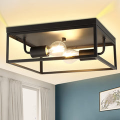 DLLT Industrial Black Metal Flush-Mount Ceiling Lighting Fixture, 13" Square Cage Close to Ceiling Light - WS-FNC22-60B 1 | Depuley