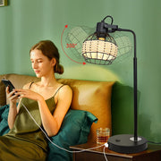 DLLT Industrial Black Table Lamp, 2 USB Ports Adjustable Head Desk Lamp, Modern Metal Nightstand Lamp with Rattan Shade, USB Bedside Lamps - WS-MNT32-60U 8 | Depuley