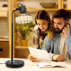 DLLT Industrial Black Table Lamp, 2 USB Ports Adjustable Head Desk Lamp, Modern Metal Nightstand Lamp with Rattan Shade, USB Bedside Lamps - WS-MNT32-60U 7 | Depuley